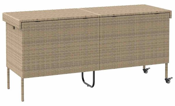 Bézs polyrattan kerti tárolóláda kerekekkel 160x55x75 cm