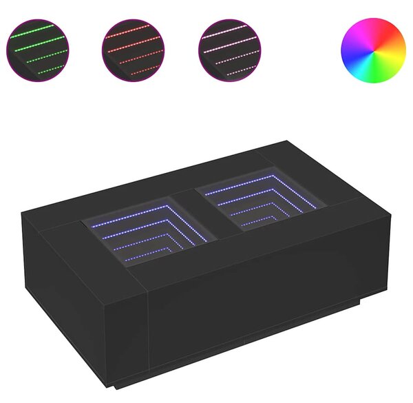 Fekete végtelen hatású LED-es dohányzóasztal 116 x 69 x 40 cm