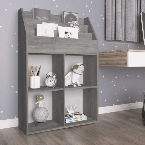 VidaXL betonszürke forgácslap gyerek újságtartó 71 x 30 x 114 cm