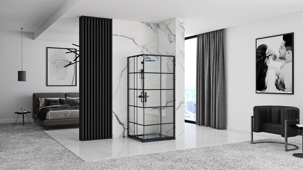 Rea - Concept zuhanykabin tolóajtóval 90 x 90 cm, fekete profil - átlátszó üveg 5 mm, REA-K5478
