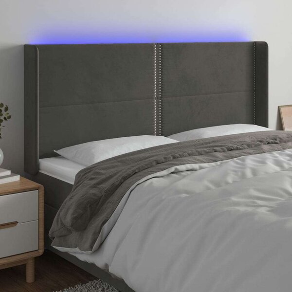VidaXL sötétszürke bársony LED-es fejtámla 203x16x118/128 cm