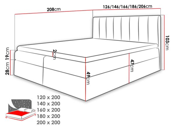 Franciaágy 200cm Fista (fehér + fekete)