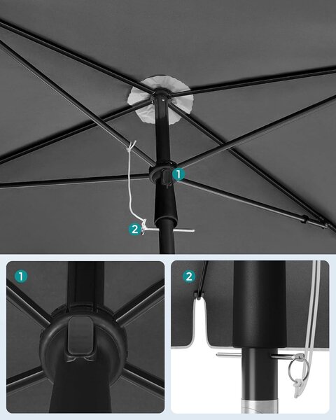 SONGMICS napellenző teraszra vagy kertre állítható, 2 irányba dőlhető, UV-védelem UPF 50+, tokkal, 230x150 cm, szürke