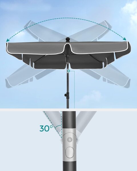 SONGMICS napellenző teraszra vagy kertre állítható, 2 irányba dőlhető, UV-védelem UPF 50+, tokkal, 230x150 cm, szürke
