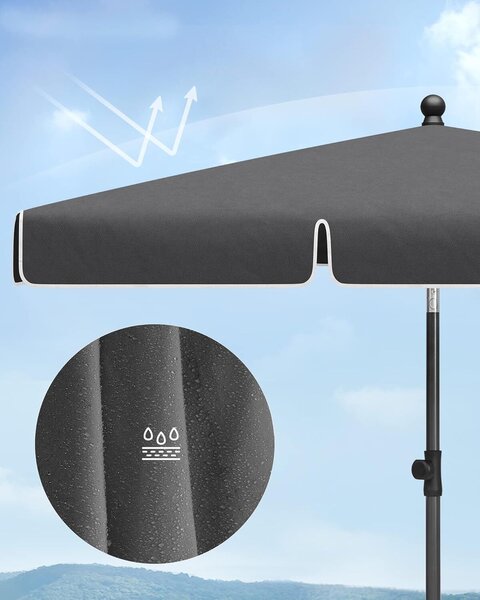 SONGMICS napellenző teraszra vagy kertre állítható, 2 irányba dőlhető, UV-védelem UPF 50+, tokkal, 230x150 cm, szürke