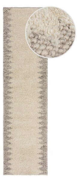 Krémszínű kézi szövésű gyapjúkeverék futószőnyeg 60x230 cm Minerals Border – Flair Rugs
