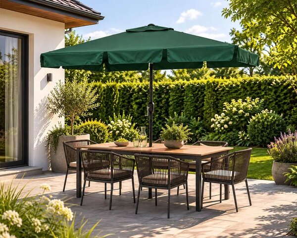 Kerti napernyő, MultiGarden SL-UM019-9, zöld, téglalap alakú, 200 x 130 cm, magasság: 212 cm, tekerőkarral, 38 mm acél rúd, 4 szegmens, dönthető, UV-álló, esőálló, 160 g/m2