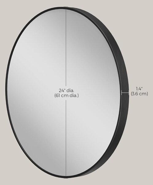 Modern fali tükör, kerek tükör, 61 cm átmérő, fekete