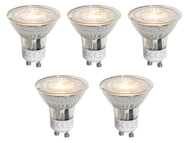 5 darabos GU10 50 mm-es dimmelhető LED izzókészlet, átlátszó, 4,5 W, 365 lm, 2700 K