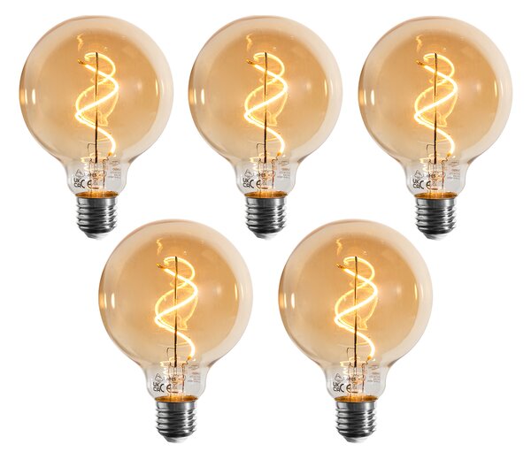 5 darabos E27 dimmelhető LED izzó spirál filament G95 arany 4W 270 lm 2100K készlet