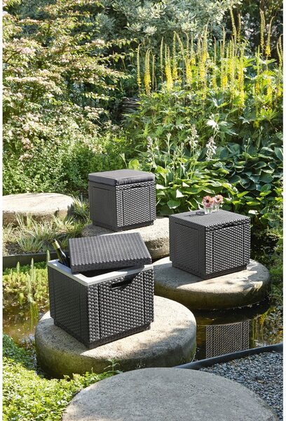 Sötétszürke kerti puff Cube – Keter
