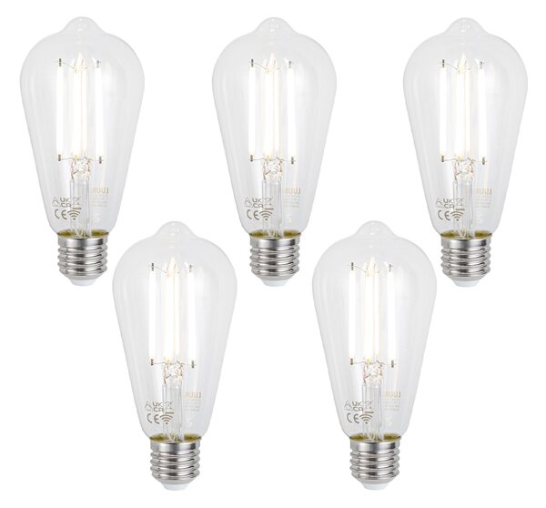 5 db Okos E27 Dimmelhető LED Izzók ST64 Átlátszó 7W 806lm 2700-6500K