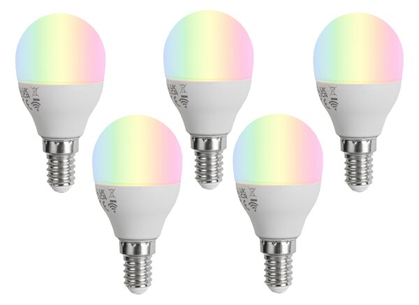 5 darabos Smart E14 LED izzókészlet G45 Opál RGBW 4,9W 470 lm 2700-6500K