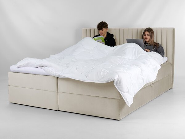 LAMELLA kárpitozott boxspring ágy - krémszínű Méret: 180x200