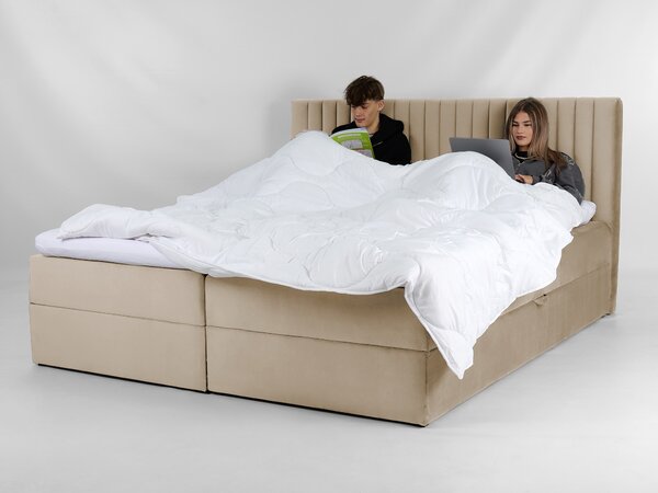 LAMELLA kárpitozott boxspring ágy - bézs Méret: 180x200