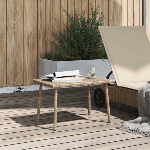 Téglalap bézs polyrattan kerti dohányzóasztal 60x40x37cm