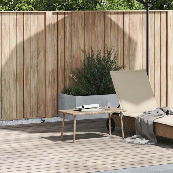 Téglalap bézs polyrattan kerti dohányzóasztal 80x40x37cm