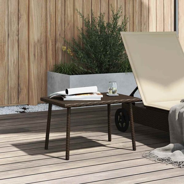 Téglalap barna polyrattan kerti dohányzóasztal 60x40x37cm
