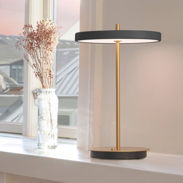 UMAGE LED tölthető asztali világítás Asteria Move antracit/sárgaréz 31 cm, dimmelhető, Sárgaréz / arany, Nappali / Étkező, fém, Dizájn