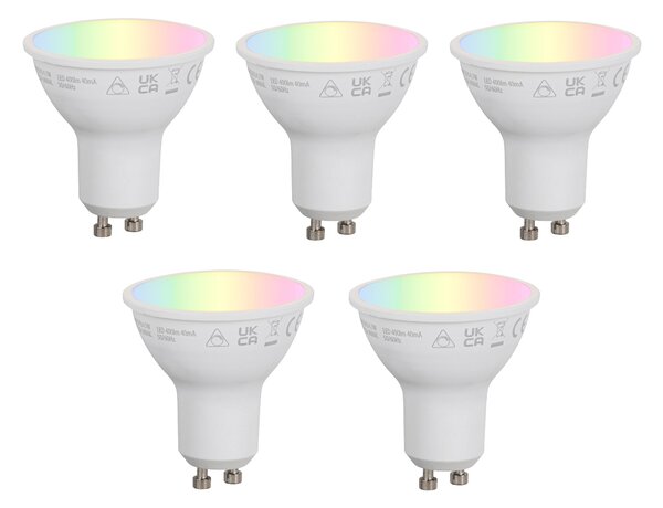 5 darabos intelligens GU10 50 mm-es dimmelhető LED izzókészlet, opál RGBW 4,7 W 400 lm 2700-6500K Zigbee