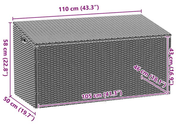 Barna polyrattan kerti tárolóláda 110x50x58 cm