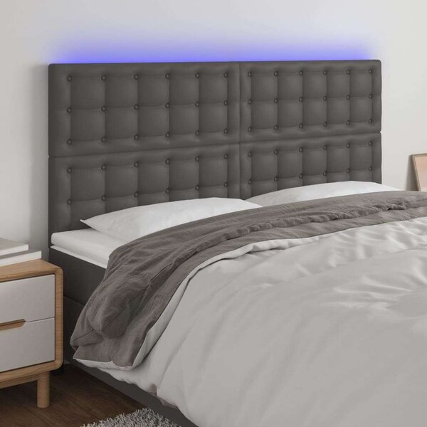 Szürke műbőr led-es fejtámla 200x5x118/128 cm