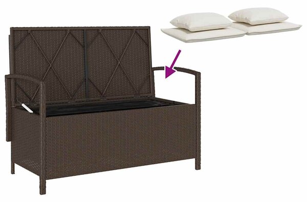 Barna polyrattan kerti tárolópad párnával