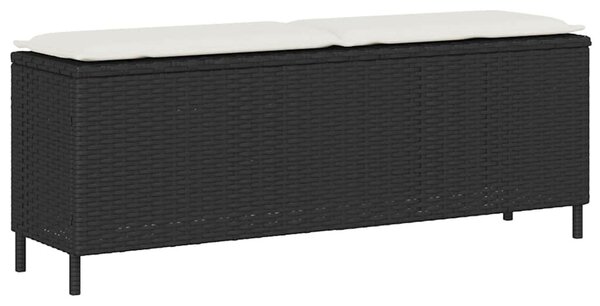 Fekete polyrattan kerti pad párnával 110x30x40,5 cm