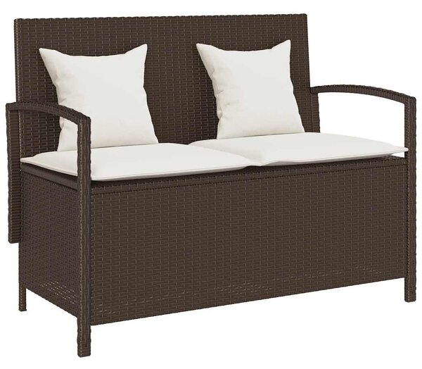 Barna polyrattan kerti tárolópad párnával