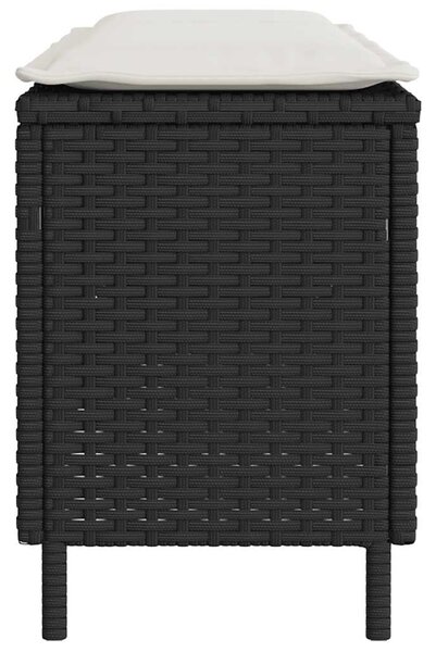 Fekete polyrattan kerti pad párnával 110x30x40,5 cm
