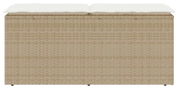 Bézs polyrattan kerti pad párnával 110x40x44 cm