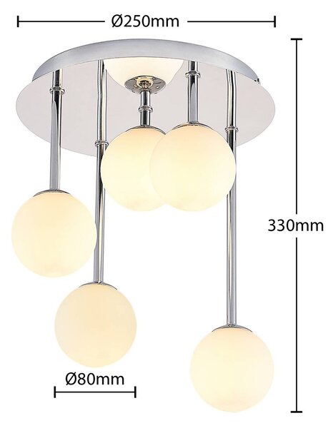 Lindby mennyezeti lámpa Chrissy, Ø 27 cm, króm, 5 lámpás, üveg, dimmelhető, Króm / ezüst, Nappali / Étkező, fém, Modern