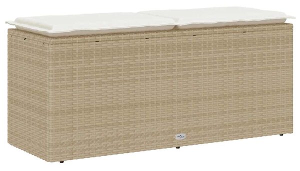 Bézs polyrattan kerti pad párnával 110x40x44 cm