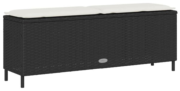 Fekete polyrattan kerti pad párnával 110x30x40,5 cm