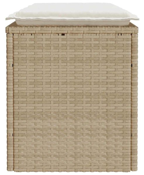 Bézs polyrattan kerti pad párnával 110x40x44 cm