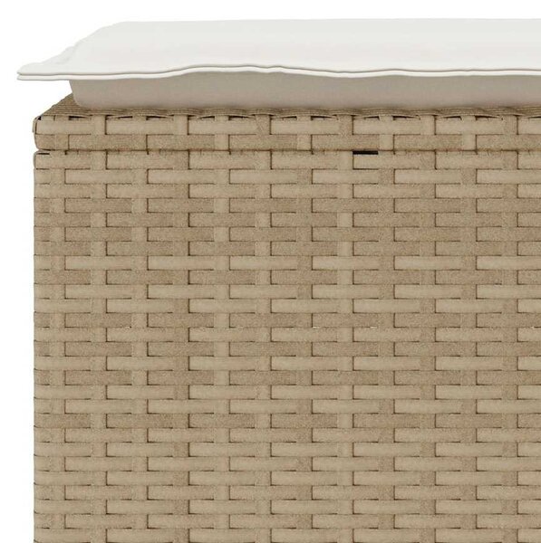 Bézs polyrattan kerti pad párnával 110x40x44 cm
