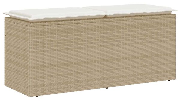 Bézs polyrattan kerti pad párnával 110x40x44 cm