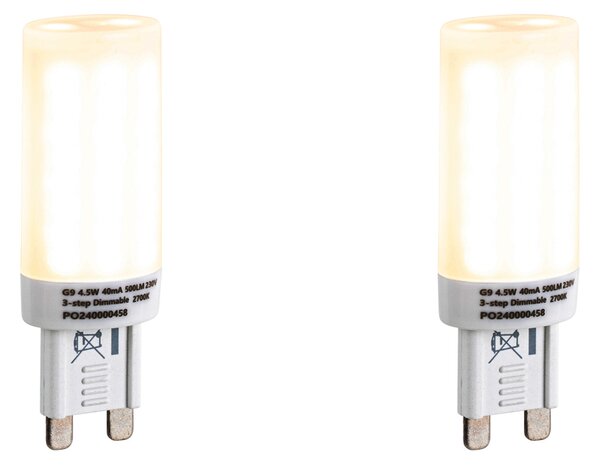 2 db G9 3 fokozatú dimmelhető LED izzó opál üveggel 4,5W 500lm 2700K