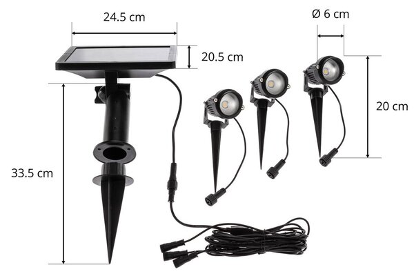Lindby LED-es napelemes földi tüskés lámpa Malida, 3 darabos készlet, fekete, Fekete, Alumínium, Modern