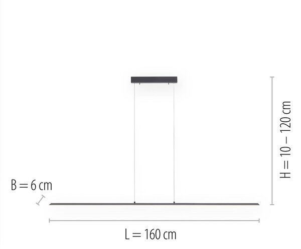 PURE LED függőlámpa Lite, antracit, 160 cm, CCT, dimmelhető, dimmelhető, Fekete, Nappali / Étkező, Alumínium, Modern
