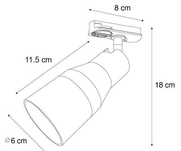 Modern fekete spot lámpa fegyveres szürkével, 1 fázisú sínrendszerhez GU10 50mm - Iconic Kohua