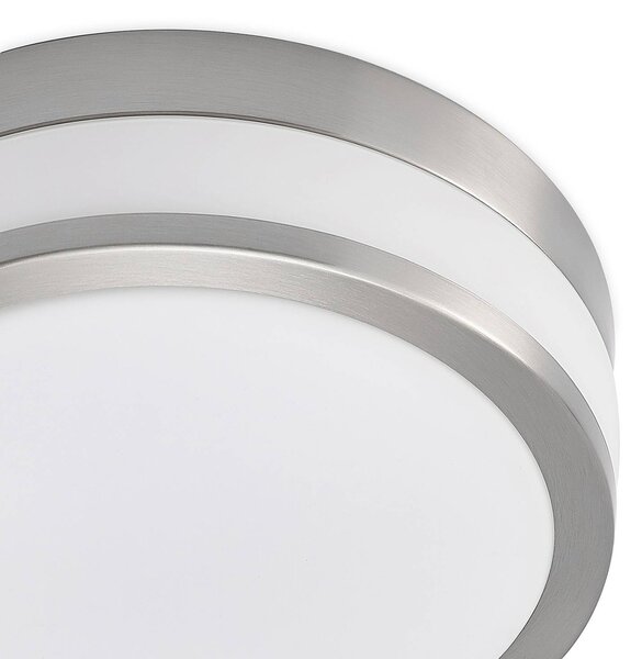Lindby Flavi mennyezeti lámpa, Ø 28 cm, nikkel, üveg, IP44, E27, dimmelhető, Alu / szürke / cink, Fürdőszoba, fém, Modern