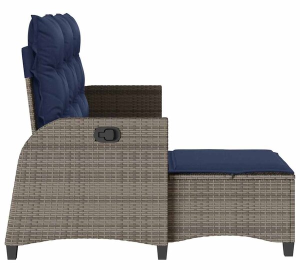 L-alakú szürke polyrattan fekvő kerti kanapé párnákkal
