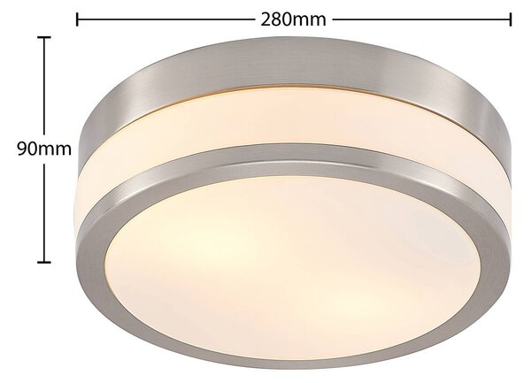 Lindby Flavi mennyezeti lámpa, Ø 28 cm, nikkel, üveg, IP44, E27, dimmelhető, Alu / szürke / cink, Fürdőszoba, fém, Modern