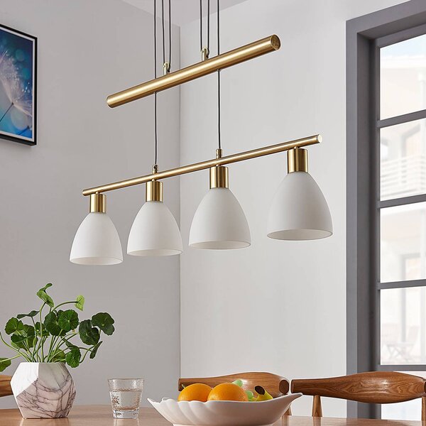 Lindby függőlámpa Simeon, sárgaréz színű, üveg, 73 cm, E14, dimmelhető, Sárgaréz / arany, Nappali / Étkező, Üveg, Modern