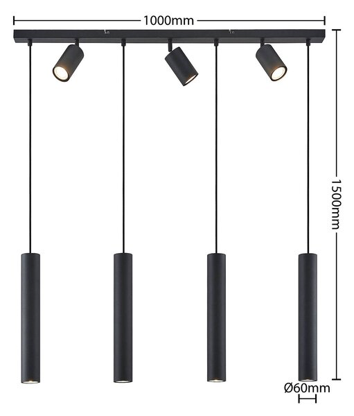 Lindby Sanad lógó világítás, 100 cm, 7 izzós, fekete, GU10, dimmelhető, Fekete, Nappali / Étkező, fém, Modern