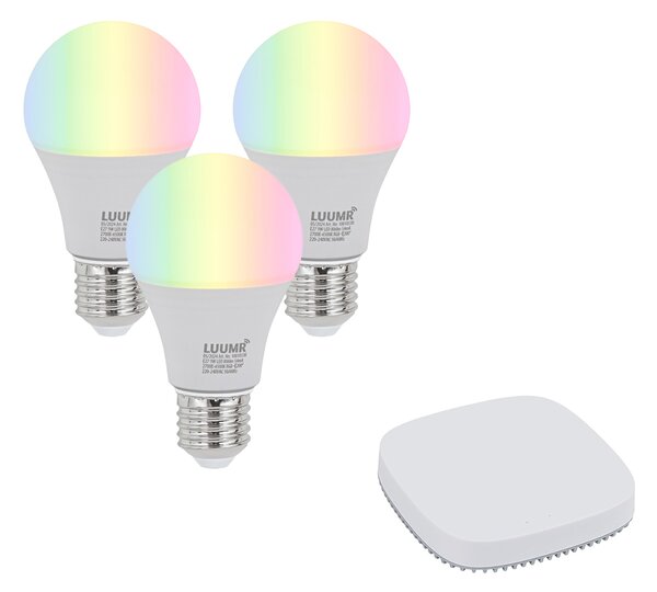 3 darabos intelligens E27 dimmelhető LED izzókészlet A60 9W 806 lm 2700K-6500K, Zigbee Smart Hub-bal