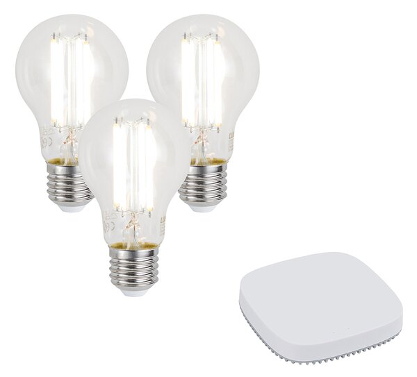 3 darabos intelligens E27 dimmelhető LED izzókészlet A60 7W 806LM 2700-6500K Zigbee Smart Hub-bal