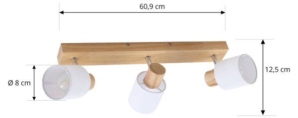 Lindby Wanessa mennyezeti spotlámpa, 47cm, 3 lámpás, fehér, fa, E14, dimmelhető, Világos fa, Nappali / Étkező, Fa, Modern