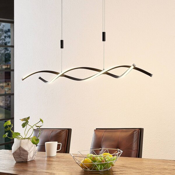 Lindby LED-es függőlámpa Welina, fekete, vas, állítható, dimmelhető, Fekete, Nappali / Étkező, fém, Modern